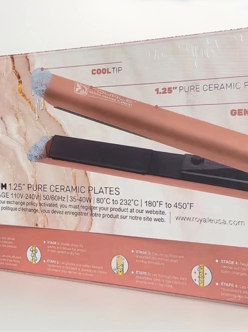 Royale Platinum 1.25" Flat Iron Straightener Ceramic Plates 450°F Cool Tip